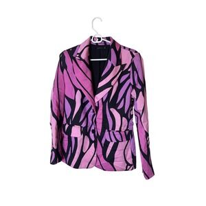 Natori Blazer Womens 6 Pink Purple Animal Print Cotton Blend Suit Jacket